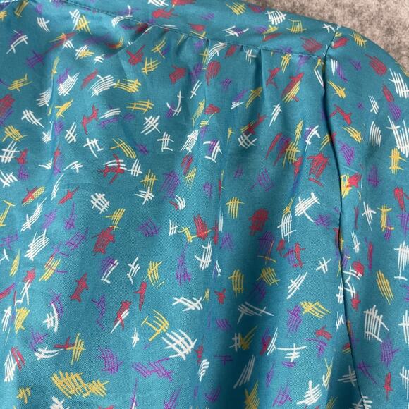 Vintage Neiman Marcus Dress Womens Medium Blue Printed Ruffle Retro USA Made - Picture 14 of 16